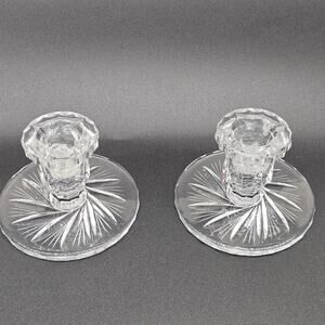 Vintage Crystal Cut Candle Holders Pair‎ Starburst Elegant